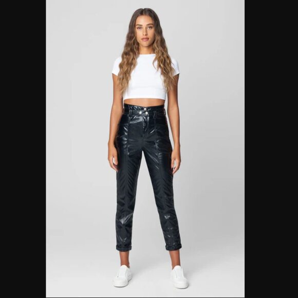 BlankNYC Other Worldly Black Faux Leather Overalls 27" NWT - Picture 2 of 6